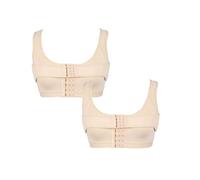 TOSOFT 2-Pack Dual Compression Post-Surgery Supportive Bra For Women Breathable Augmentation Operative Daily Sports Bras(Beige+Beige,L)