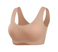 TOSOFT Womens Comfortable Support Real Silk Bra with No Wires Seamless Full Coverage Latex Cup Pads Sleep Sports Bralette(Deep Beige,XXL)