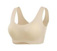 TOSOFT Womens Comfortable Support Real Silk Bra with No Wires Seamless Full Coverage Latex Cup Pads Sleep Sports Bralette(Light Beige,XXL)