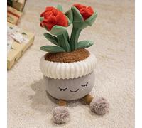 TOSOPA Cute Sunflower Plush Potted Toy, Cactus & Rose Soft Plush Decor - Polyester PP Cotton Plant Toy for Bedroom Desk, Office & Living Room Gift for Her Bag (Red Rose)