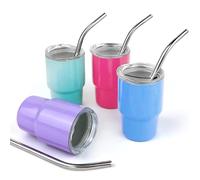 TOSPARTY 4 PCS 3oz Mini Tumbler Shot Glass With Straw and Lid Stainless Steel Blank Sublimation Mini Shot Glass Tumblers 3oz for Wedding Party Birthday Party Favors 4 Colors