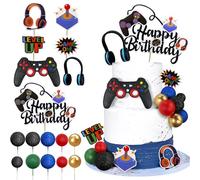 TOSPARTY Game Controller & Headset Cake Toppers, 17 Pieces Colorful Clay Cake Decoration for Birthday, Game Theme Party
