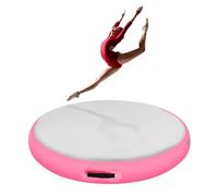 TOSPORT Inflatable Gymnastic Air Spot Mat 3.3FT Tumbling Exercise Yoga Training Mat With Pump 8" Thick Inflatable Round Springboard Air Roller Pink Gym Floor Track For Home Use/Cheerleading/Water