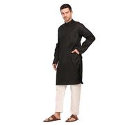 TOSQP27 Mens Cotton Kurta Pajama Set Gift Boys Ethnic Wedding Party Grooms Pyjama Outfit Men Traditional Festive Long Sleeve, Black Plain, XL