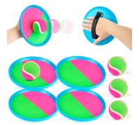 Toss and Catch Ball Set with 4 Paddles and 4 Balls for Kids Ages 3 and Up, Classic Velcro Ball and Catch Game for Garden Games, Outdoor Toys, Beach Games and Family Fun