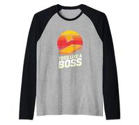 Toss Like A Boss Cornhole Lawn Game Sunset Raglan Baseball Tee