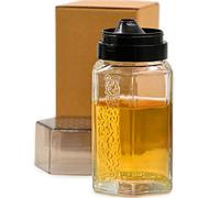 TOSSOW Honey Dispenser Glass Honey Jar Syrup Dispenser Jar Container with Lid and No Drip Plastic Pour Spout, Oil Dispenser Vinegar dispenser for Home Cooking black (350ml)