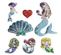 TOSSPER 1 Set Little Mermaid Sequin Patch Sew Iron on Embroidered Applique Craft Handmade Cloths Diy Costume