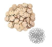 TOSSPER 100pcs Calendar Reminder Tags Round Wooden Discs with Holes Record Wood Chip Board with Iron Rings for Birthday Anniversary