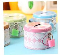 TOSSPER 1pc Round Cute Coin Box Cartoon Piggy Bank Metal Money Boxes with Lock and Key Kids Birthday Gift Pink