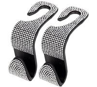TOSSPER 2pcs Car Back Seat Hook Bling Rhinestones Crystal Handbag Headrest Hanger Car Accessories Car Clips Seat Back Hooks, White, 3.5x11cm