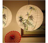 TOSSPER 2pcs Lampshade Paper Lantern Chinese Bamboo Pattern Lampshade Oriental Style Light Decoration 35cm, White+green