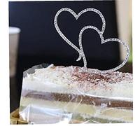TOSSPER 2pcs/set Romantic Crystal Rhinestone Double Heart Cake Topper Wedding Cake Insert Decoration