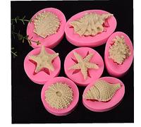 TOSSPER 7pcs Ocean Animals Cake Silicone Mould, 3d Conch Starfish Sea Shell Cake Decorating Tool for Chocolate Candy Baking Sugarcraft Diy