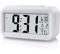 TOSSPER Alarm Clock LED Display Digital Alarm Clock, The Clock for Kids, Bedside Clock Snooze Night Light Battery Clock with Date Calendar Temperature for Home Office Travel (White)