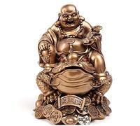 TOSSPER Room Decor Maitreya Home Office Car Ornaments Bless Wealth Feng Shui Laughing Buddha Sit on Money Frog Gold Statue