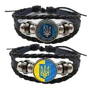 TOSSPER Ukraine Bracelet, 2 Pcs Multilayer Ukrainian Flag Symbol Charm Leather Bracelet Bangle Jewelry for Men Women