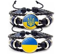 TOSSPER Ukraine Bracelet, 2 Pcs Ukrainian Flag Irreplaceable Time Stone Leather Bracelet Multilayer Braided Bracelet Wristband Bangle Jewelry