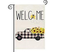 TOSSPER Welcome Garden Flag Vertical Double Sided Burlap Flags for Spring Summer Fall Outdoor Farmhouse Decor 12x18 Inch