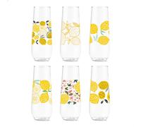 TOSSWARE POP 9oz Flute Limoncello Series, Set of 6, Premium Quality, Recyclable, Unbreakable & Crystal Clear Plastic Printed Glasses