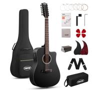 Tostar 12 String Acoustic Electric Guitar for All Players, Cutaway Black