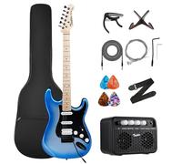 TOSTAR Electric Guitar Kit, 39 Inch Solid Wood Right Handed Guitar for Beginners Starter with Amp, HSS Pick Up, Poplar Body, Hand Polished, Metallic Blue, TST-320-SBM-NEW