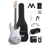 Tostar Electric Guitar Kit for Beginners with 39" Lightweight Body, Silver | Rounded Matte Body, SSS Pickups, 5 Way Switch, 1:18 Tuners, Vintage Tremolo Bridge, 5W Amp, Complete Accessories Kit