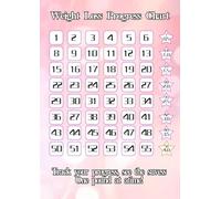 Tostmrks Weight Loss Tracker Chart - 55 Squares, A4, Pink Marble Design with Star Milestones, Includes Gold Star Stickers, Ideal for Daily Motivation and Progress Tracking