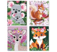 TOSTOG 4 Pack Animals Paint by Numbers for Children with Frame Koala Squirrel Giraffe Fox DIY Painting Kits for Adults and Beginners Acrylic Oil Canvas for Home Wall Decor(8X10Inch)