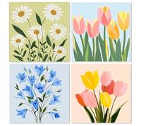 TOSTOG 4 Pack Flower Paint by Numbers Kits for Adults and Beginners Cactus Tulip DIY Painting by Numbers Acrylic Oil Canvas for Home Wall Decor(8X8Inch)