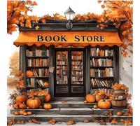 TOSTOG Autumn Bookstore Diamond Painting, Diamond Art Kits for Adults Beginners, Pumpkins and Leaves Bookstore, 5D Full Drill Round Diamond Art Painting, Gem Art Craft for Home Wall Decor 30X30cm