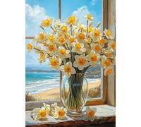 TOSTOG Beautiful Daffodils Diamond Painting Kits for Adults, 5D Full Drill Diamond Art Kits Narcissus Flowers, DIY Round Diamond Picture Arts Gem Painting Crafts for Home Wall Decor 30x40cm