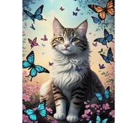 TOSTOG Diamond Art Painting Kits for Adults and Beginners, DIY 5D Cat and Butterfly Art Kits - Round Full Drill Crystal Art for Home Wall Decoration, 30x40cm/12x16inch
