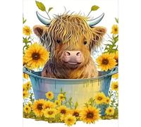 TOSTOG Diamond Art Painting Kits for Adults and Beginners,DIY 5D Cow and Flowers Diamond Art Kits Round Full Drill Diamond Art Picture Crystal Art for Home Wall Decoration 12x16inch