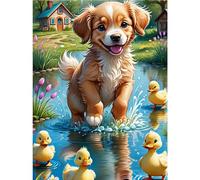 TOSTOG Diamond Art Painting Kits for Adults and Beginners,DIY 5D Dog and Ducks Diamond Kits Round Full Drill Diamond Art Picture Crystal Art for Home Wall Decoration 30x40cm/12x16inch