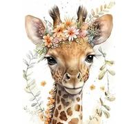 TOSTOG Diamond Art Painting Kits for Adults and Beginners, DIY 5D Giraffe and Flowers Diamond Art Kits Round Full Drill Crystal Art for Home Wall Decoration 30x40cm/12x16inch