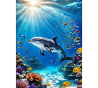 TOSTOG Diamond Painting Kits for Adults,Dolphins and Ocean Diamond Art Kit Full Drill 5D DIY Diamond Art Picture Crystal Arts and Crafts for Home Wall Decor 30x40cm/12x16inch