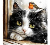 TOSTOG Diamond Painting Kits for Adults,Kitten and Sparrow 5D DIY Diamond Art Kit Full Drill Diamond Crystal Rhinestone Arts and Crafts Picture for Home Wall Decor 30x30cm