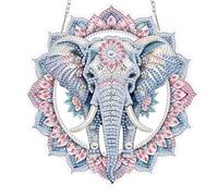 TOSTOG Elephant Diamond Art Hanging Ornaments with Chain for Adults Mandala Wreath Hanging Diamond Art Kits for Adults for Window Garden Home Wall Decor(7.2×7.6inch)