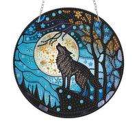 TOSTOG Glass-Like Texture Diamond Art Hanging Ornaments with Chain for Adults Wolf Hanging Diamond Art Kits for Adults for Window Garden Home Wall Decor (7.6×7.6inch)
