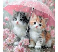 TOSTOG Kitten Diamond Painting Kits for Adults, Pink Umbrella 5D DIY Diamond Art Kit Full Drill Diamond Crystal Rhinestone Arts and Crafts Picture for Home Wall Decor 30x30cm