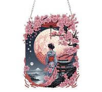 TOSTOG Sakura Girl Diamond Art Hanging Ornaments with Chain for Adults Full Moon Hanging Diamond Art Kits for Adults for Window Garden Home Wall Decor (5.85×7.63inch)