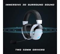 Tosuny Gaming Headset with Noise Canceling Microphone for PC, 2.4G Connection, 1200 MAh Battery, Lightweight Ergonomic Design (Black & White)