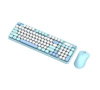 Tosuny Wireless Keyboard and Mouse Combo, Bluetooth Keyboard Mouse Sets, 98 Keys Retro Typewriter with Round Keycaps, 6 Keys 1800DPI Optical, for Laptop PC (Distant Mountain Blue)
