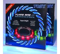 TOSY Flying Ring - 12 LEDs Age 6+, Super Bright, Lost Mode, Auto Light Up, Camping Essentials for Kids/Teens/Boy/Girl, Safe & Soft, Waterproof, Pool/Beach Games, Lightweight Toy, 2-pack (Blue)