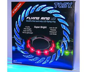 TOSY Flying Ring - 12 LEDs, Super Bright, Very Soft & Phosphorescent Rim, Auto Light Up, Safe, Waterproof, Lightweight frisbee, Cool Fun Christmas & Outdoor/Indoor Gift Toy for Boys/Girls/Kids