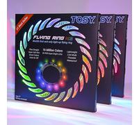 TOSY Flying Ring - 16 Million Color RGB LEDs, Super Bright, Lost Mode, Auto Light Up, Camping Essentials for Kids/Teens/Boy/Girl, Safe & Soft, Waterproof, Pool/Beach Games, Lightweight Toy, 3-pack