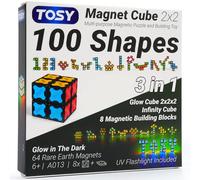 TOSY Magnet Cube 2x2-8 Blocks, 2in1 Toy: 2x2x2 Puzzle Cube and Customizable Infinity Cube, Easter Birthday Gifts for Kids/Grandkids, Glowing with UV Flashlight, Sensory/STEM Toy