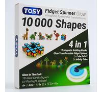 TOSY Magnet Fidget Spinner Glow - 16 blocks, 3in1 Toy: Transformable Fidget Spinner, Infinity/Puzzle Cube, Glowing, Christmas Stocking Stuffers Gift for Kids/Adults, STEM Sensory Stress Relief