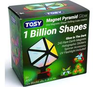 TOSY Magnet Pyramid Glow - 1 Cube Transforms Age 6+ into 1 Billion Shapes (Flowers, Vase for Mom/Her/Wife, 12 pieces, 243 Rare Earth Magnets, Glowing, Holographic Design Magnet Tiles